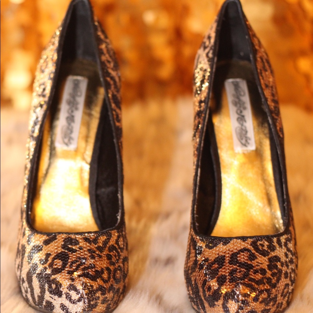 Naughty Monkey Sequin Leopard Print Platform Heels